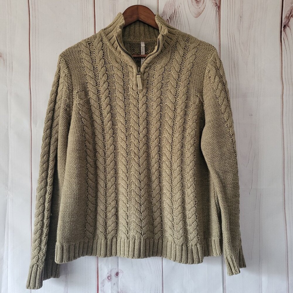 Leo & Nicole Women’s L 100% Cotton Chunky Cable Knit Quarter Zip Pullover